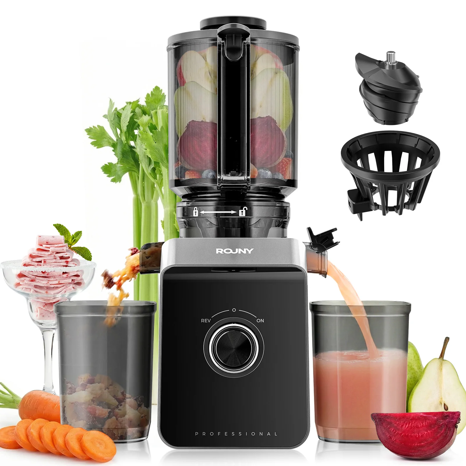 Filterfreier Slow Juicer mit 130mm Großer Einfüllöffnung, Leicht zu Reinigen mit Einem Einlaufspülung