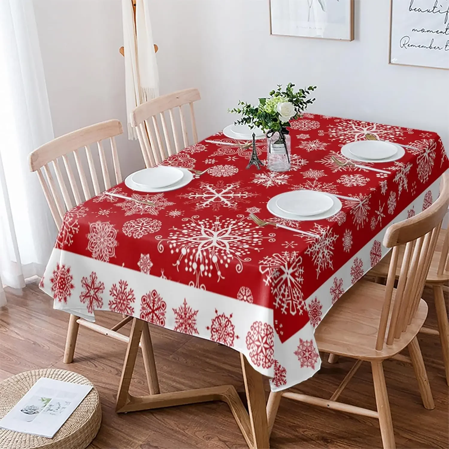 Christmas Snowflake Rectangle Tablecloth for Table Decor Reusable Winter Xmas Kitchen Dining Tablecloth Christmas Decorations
