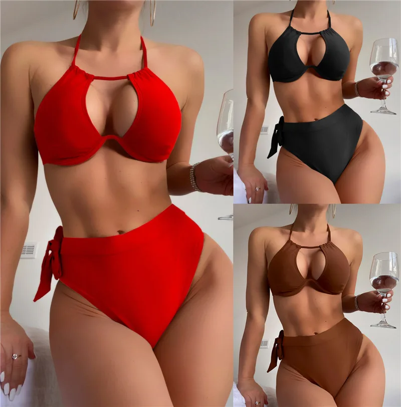 

2025 High Waist Bikini Underwire Padded Swimwear Women Push Up Stroj Kapielowy Maio Biquinis Mujer Banador Badpak Dames Femme