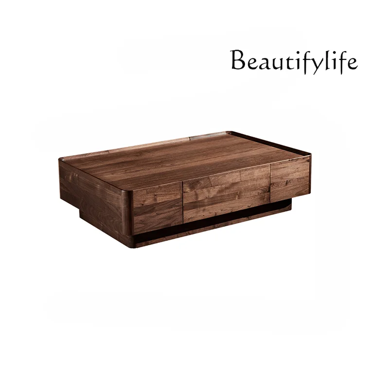 

North American Black Walnut Solid Wood Tea Table Modern Household Living Room Simple Rectangular Drawer Tea Table Log