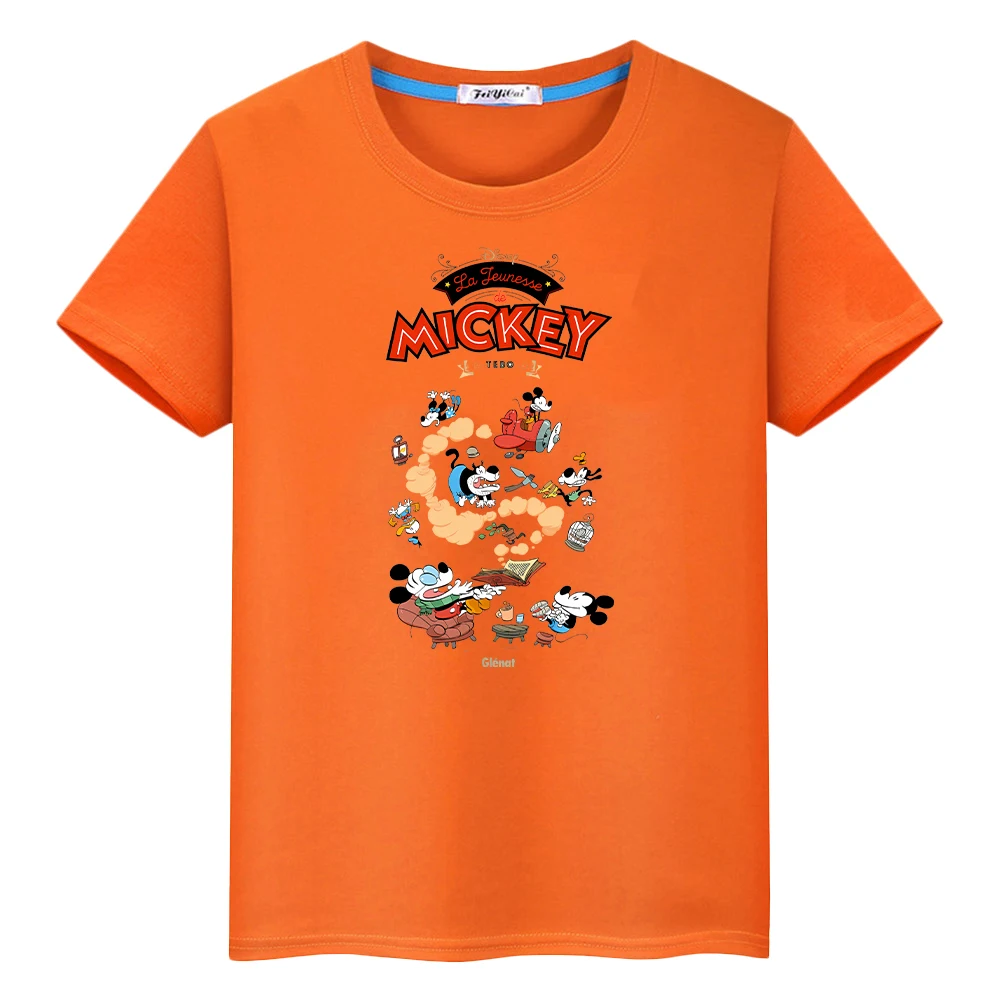 

Disney t shirt for kids boy10years pride tshirt y2k one piece Mickey Mouse Print 100%Cotton anime Tops Kawaii Short girl clothes