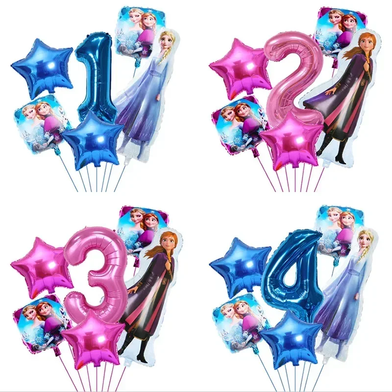 Juego de globos de aluminio con tema de Frozen, 6 uds., globo de princesa Aisha Anna, decoración para fiesta de cumpleaños para niña, juego de globos para Baby Shower