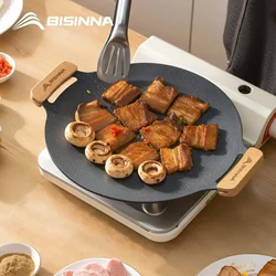 BISINNA 34CM Outdoor BBQ Grill Pan Non Stick Stovetop Baking Tray Korean Roastig Grill Plate Camping Equipment