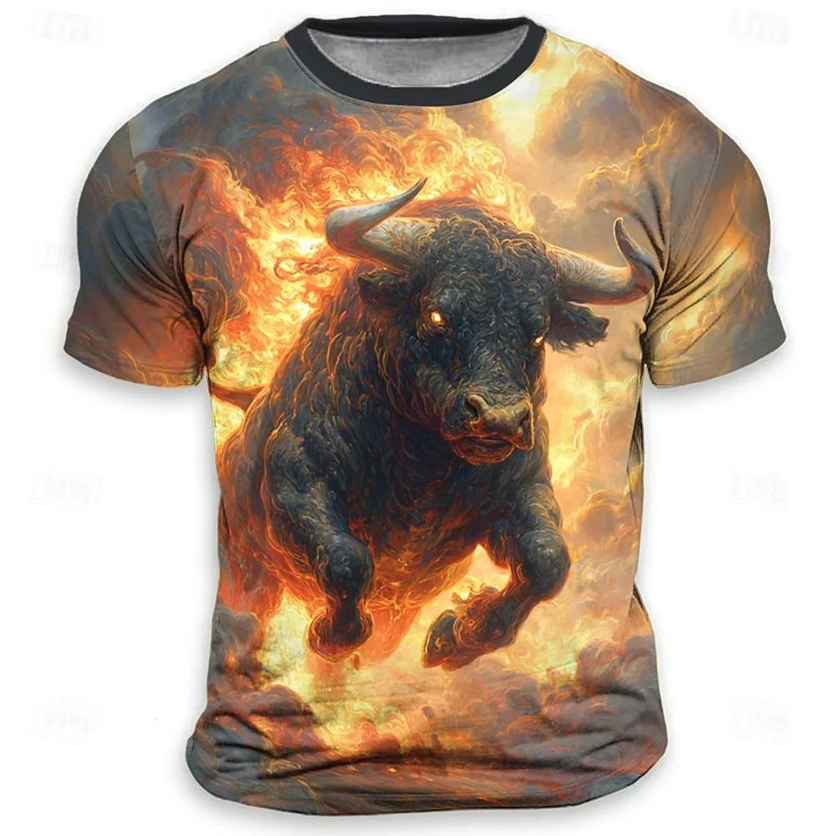 Men's 3D Stereoscopic Bull Print T-Shirt, with a Unique Pattern. Short-sleeved Round-neck Casual Top, Suitable for Summer Wear.