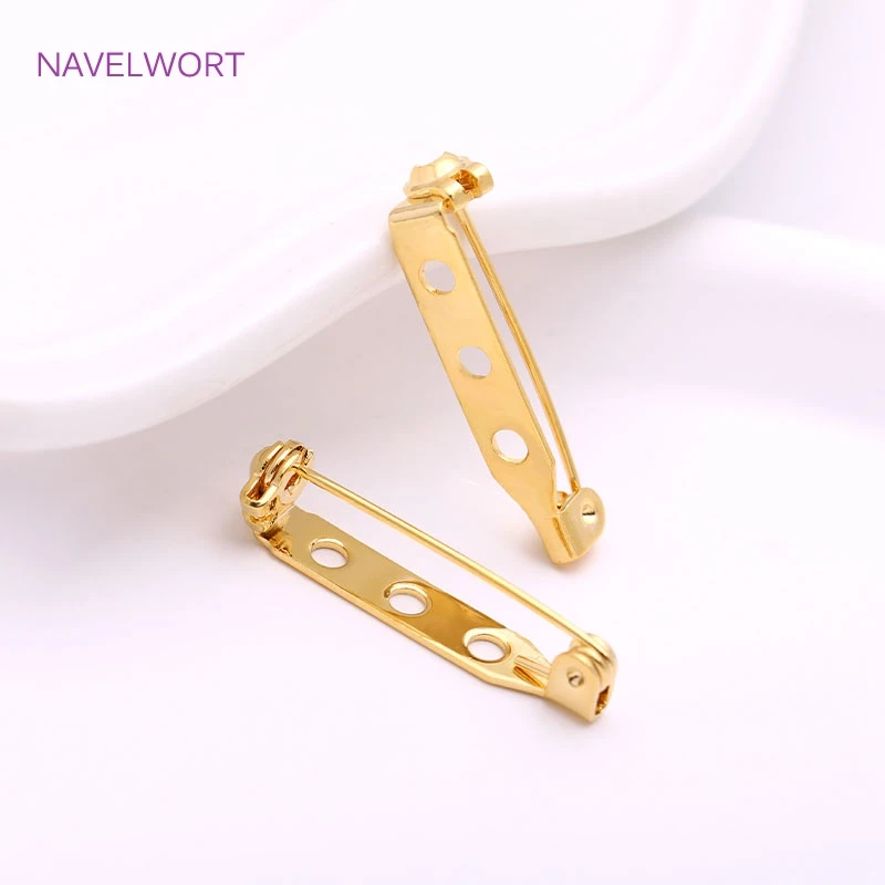 14mm 21mm 27mm Brass One-Piece Narrow Pin Back 18K Gold Plated Brooch Clip Base Pins Blank Safe Lock Brooch Pin Base Badge Holdr