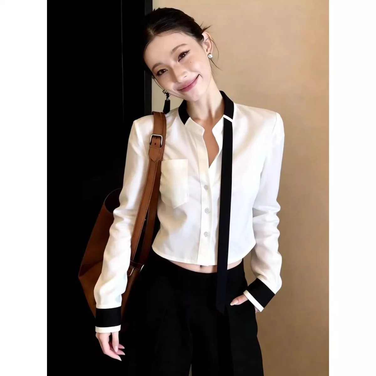 

Elegant Unique Stylish Spring 2026 Design Sensation Casual Shirt High-End Feelings Commute Style Slim Fit Long Sleeve Neck