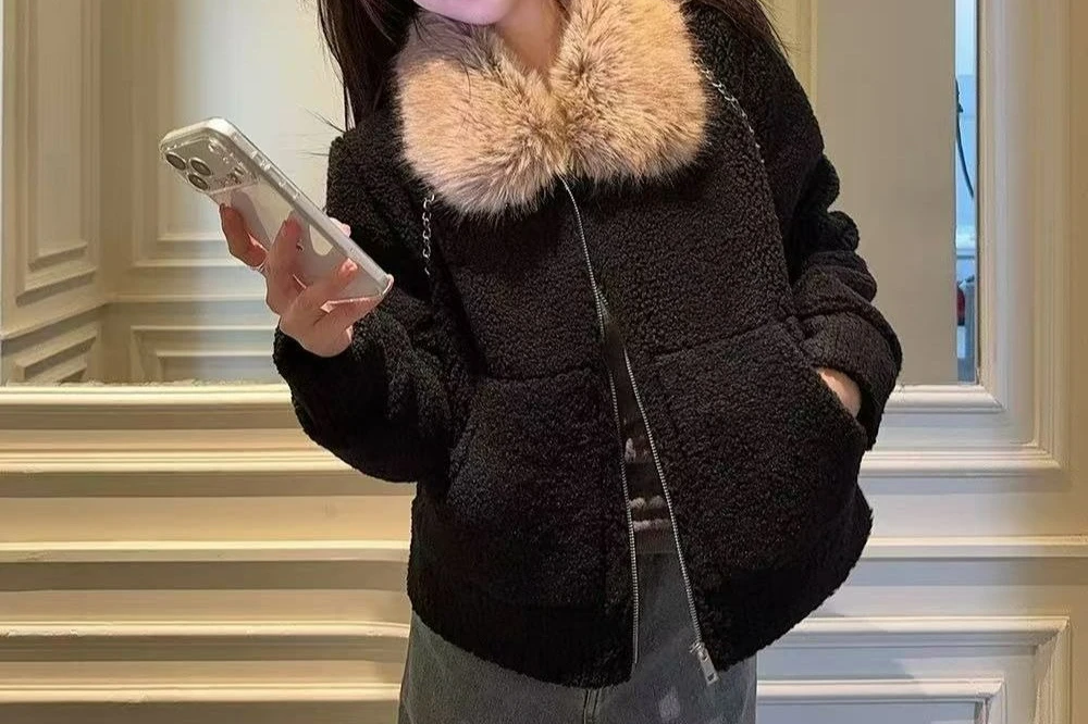 

Vintage Fur Collar Lamb Wool Long Sleeve Coat for Women 2025 Autumn Winter New Thickened Warm Jacket Cardigan