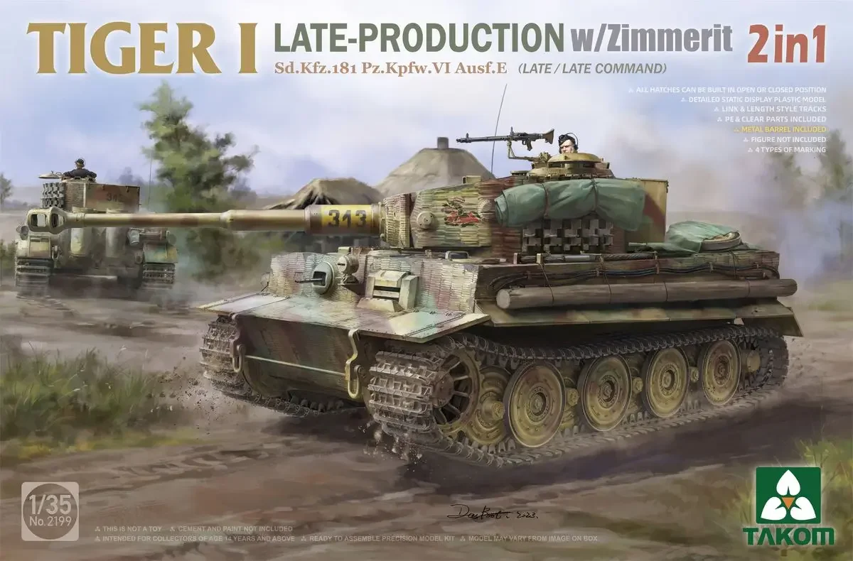 TAKOM 2199 1/35 Sd.Kfz.181 Pz.Kpfw.VI Ausf.E Tiger I Late-Production w/Zimmerit - Assemble Scale Model Kit