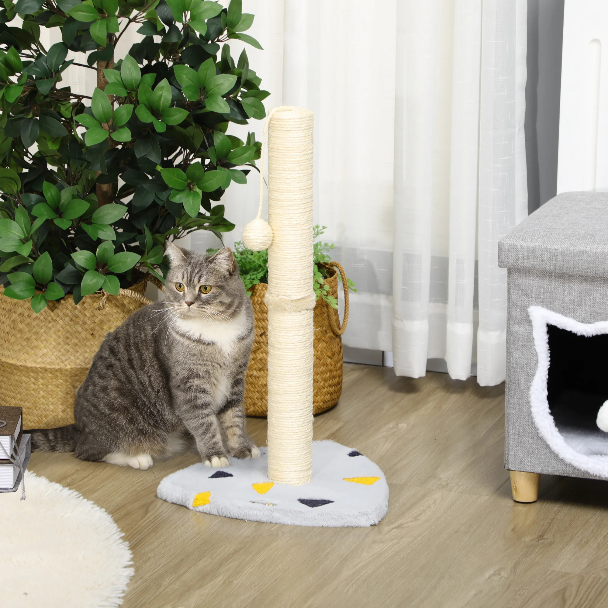 PawHut Scratch Trunk 62 cm Tiragraffi per gatti Tiragraffi piccolo Scratch Ball Jute Cat Mobili per colonna per gatti