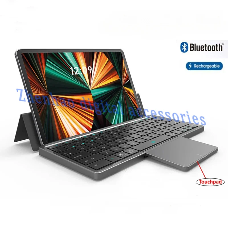 Bluetooth Keyboard with Touchpad for Windows Android IOS Support  Multi-Device Keyboard Wireless Rechargeable Folding Keyboard