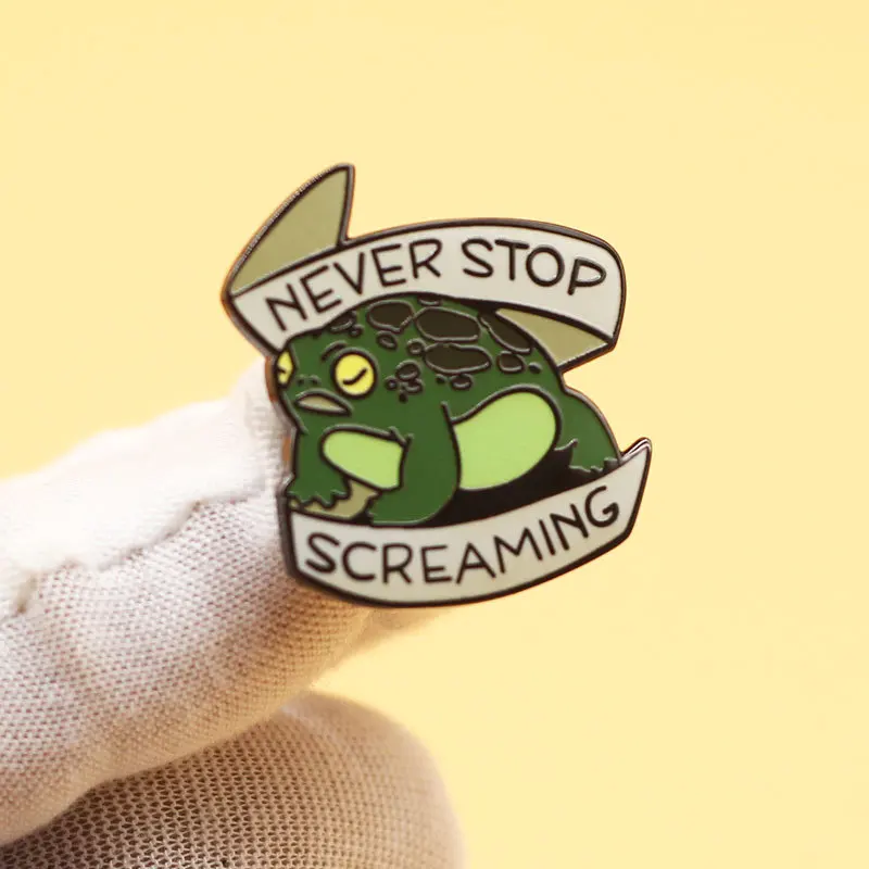 Never Stop Screaming Toad Rain Frog Enamel Pin Lapel Pin for Clothes Brooches on Backpack Briefcase Badge Jewelry Decoration