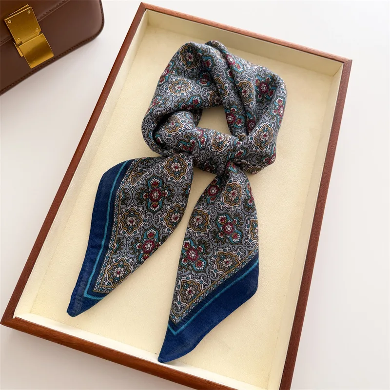 Scarf Women Vintage Paisley Square Scarf Chevron Texture Bandana Headscarf Shawl Neck Wrap Sun Protection Ethnic Bohemian French