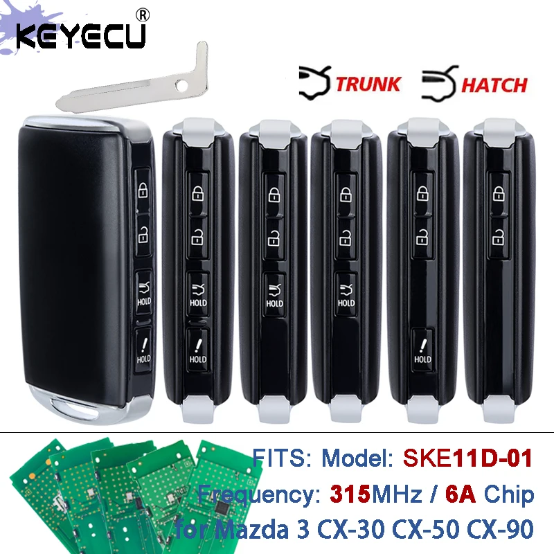 

KEYECU WAZSKE11D01 SKE11D-01 315 МГц, 6 А, умный дистанционный брелок без ключа для Mazda 3 Hatchback CX-30 CX-50 CX-90 2019-2025