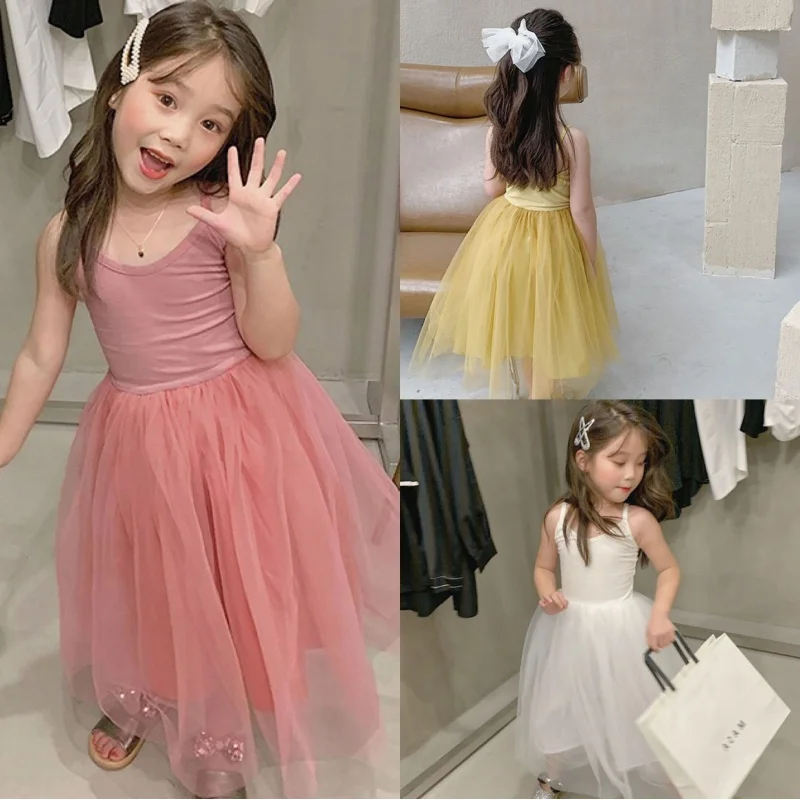 Children's Summer Sling Dress Girl's Sweet Princess Dress Beach Dress Children Shirt3-8One-Piece Delivery for Children's Clothin