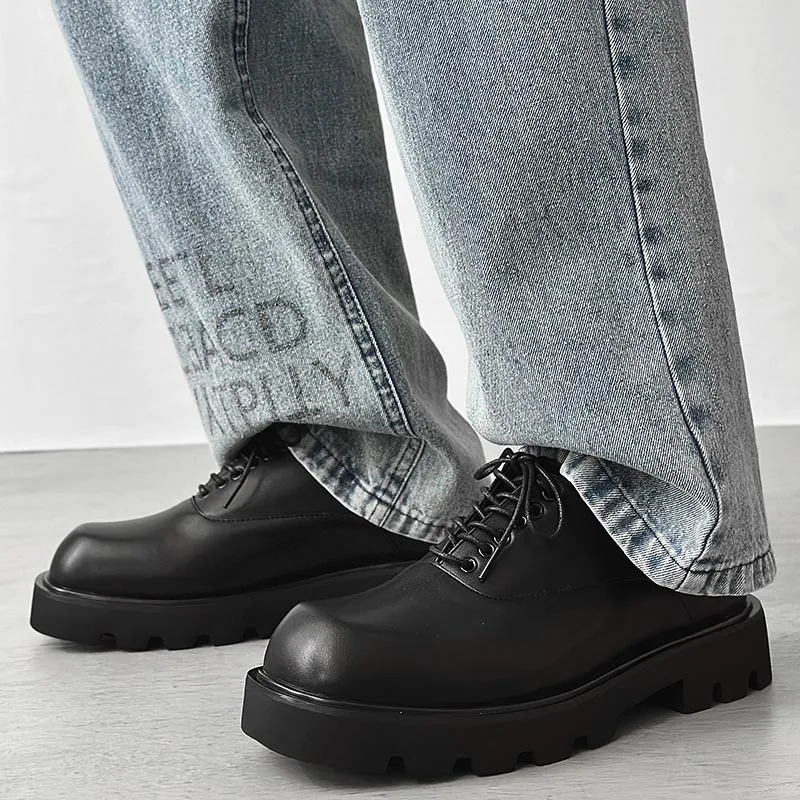 

Square Headed Leather Shoes for Men with High-end Feel,thick Soled Korean Version,niche Design,men Height Increasing Derby Shoes