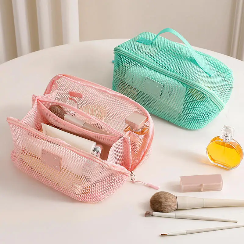 

Women Portable Storage Toiletry Organizer Bag Mesh Transparent Makeup Bags Large Capacity Tote Multifunctional Makeup Case