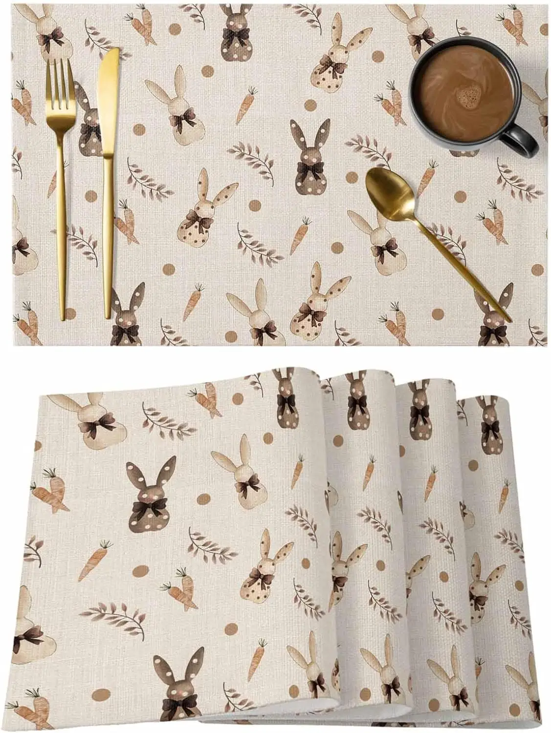 

Набор подставок для тарелок «Пасхальный кролик», весенние подставки с кроликами в горошек, декор для стола, моющиеся коврики для кухни и обеденного стола, пасхальные украшения