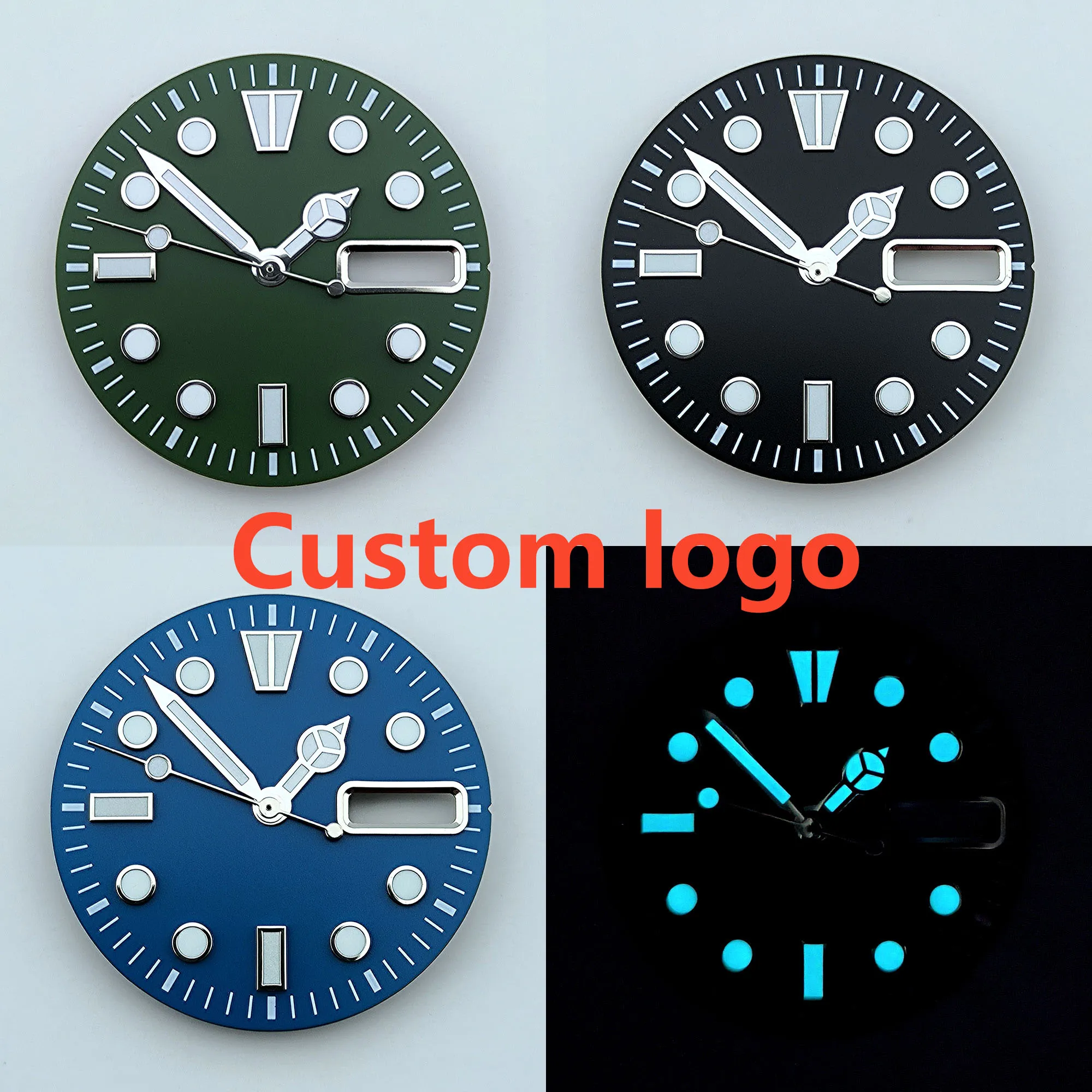 Ferramenta de reparo do relógio movimento, logotipo personalizado, azul gelo, verde, preto, luminoso, S, 28.5mm, apto para NH36, logotipo personalizado