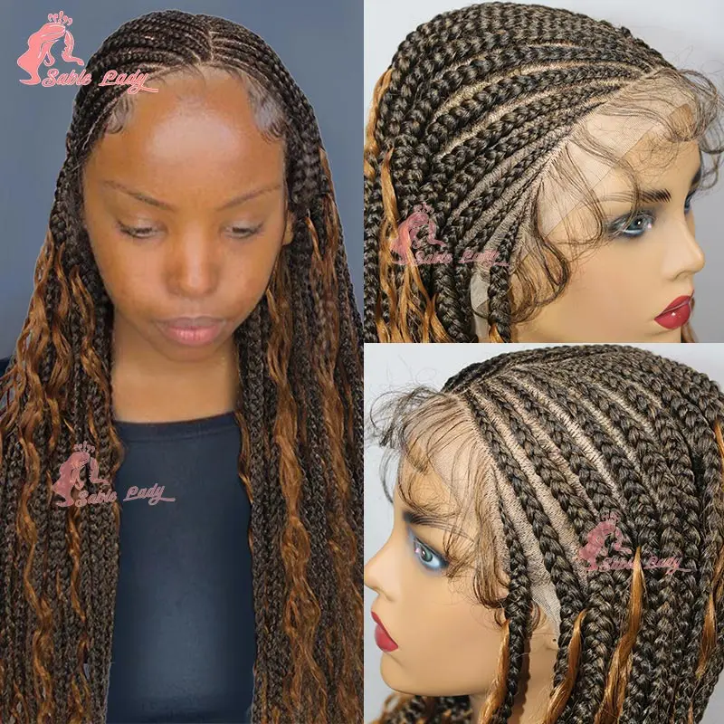 32 Zoll böhmische lockige geflochtene volle Spitze Front Perücken lange Bob knoten lose Box geflochtene Perücken synthetische Locs Göttin Cornrows Zöpfe Perücke