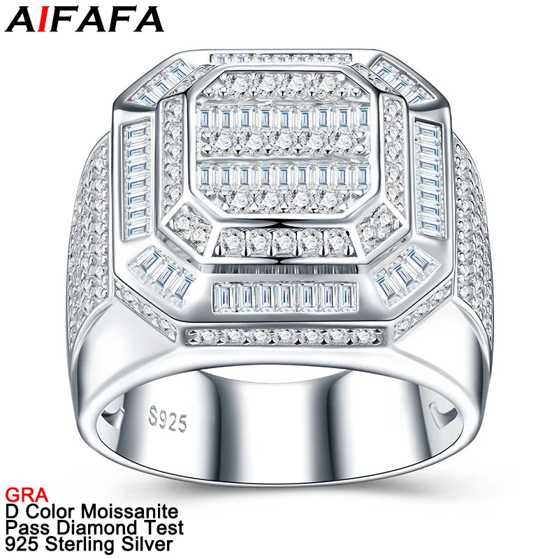 D Color VVS Moissanite Diamond Men Rings Top Quality s925 Sterling Silver Moissanite Business Ring Hip Hop Fine Jewelry