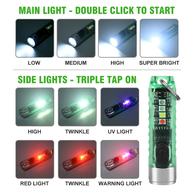 Mini Flashlight LED Multi-function Waterproof Keychain Flashlight Portable Waterproof Magnetic Warning Camping Torch Light