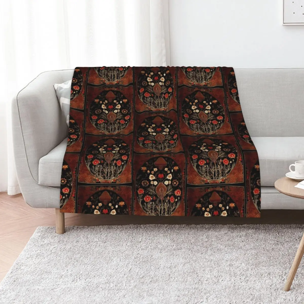 Kashmiri carpet Floral pattern black red and gold Throw Blanket Retros anime Shaggy manga Personalized Gift Blankets