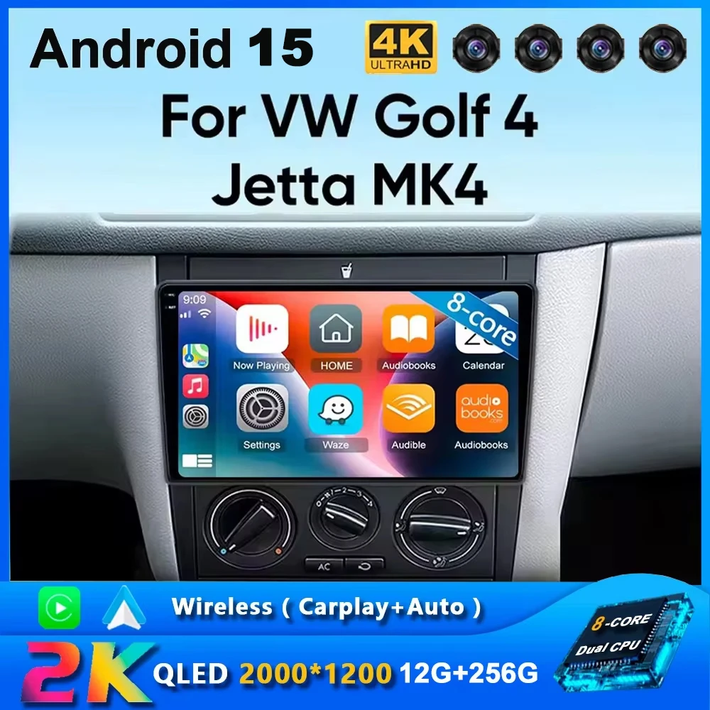 Radio de coche Android 15 para Volkswagen VW Golf 4 IV Jetta MK4 reproductor Multimedia clásico Carplay GPS Android Auto estéreo DSP