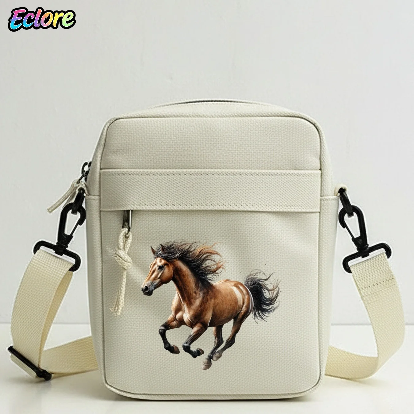 Running Horse Print Crossbody Bag Adjustable Strap Multi-Pocket Shoulder Bag for Daily Commute School Travel Party Cycling