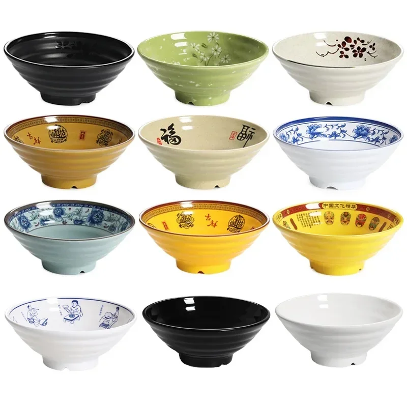 Thickened Melamine Imitation Bowl Porcelain Ramen Restaurant Special Bowl Plastic Soup Noodle Bowl Dining Hotel Tableware