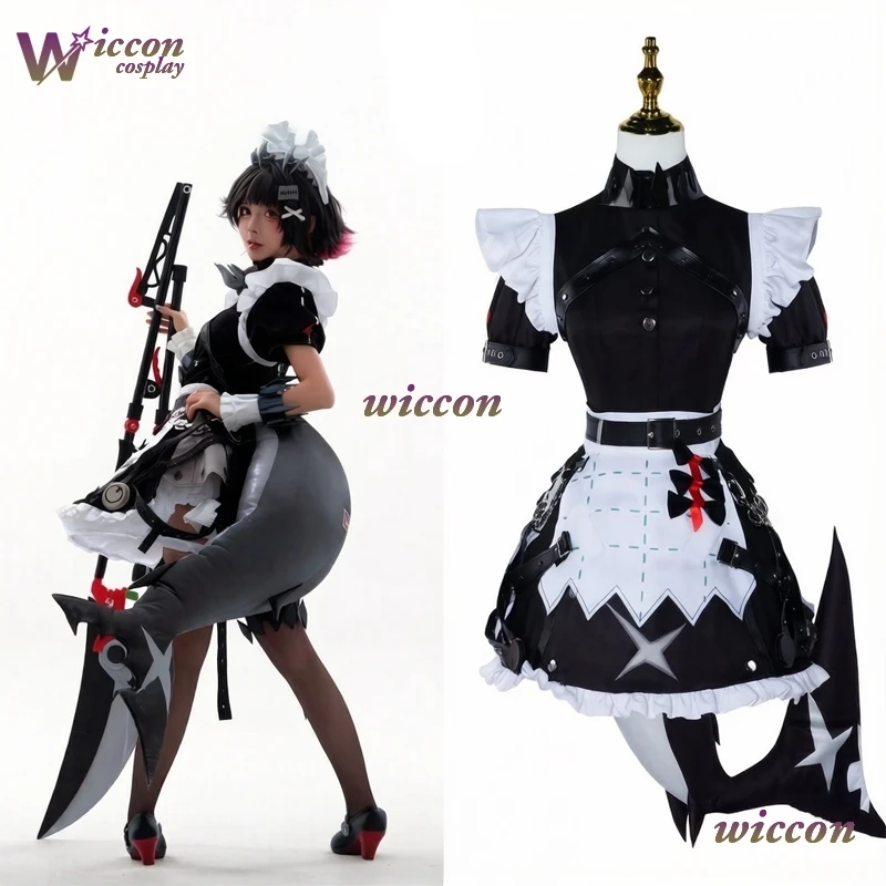 

Ellen Joe Anime Game Cosplay Costume Halloween Maid Two-dimensional Maid Fancy Dress with Shark Tail