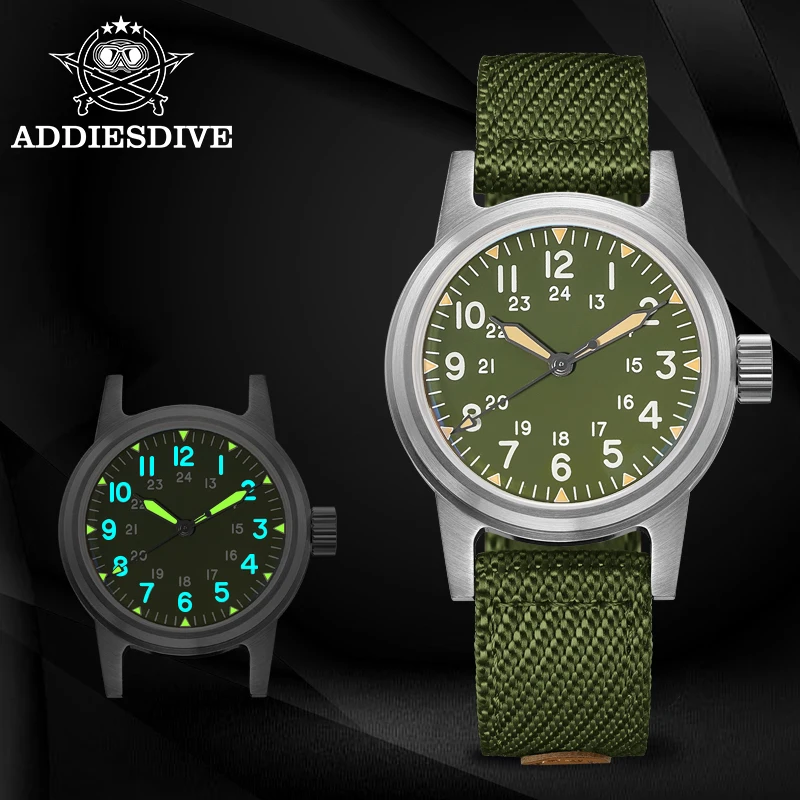 ADDIESDIVE 36mm Orologio automatico vintage da uomo 200m Resistente all'acqua C3 Lancette luminose vintage Acciaio inossidabile 316L Design semplice