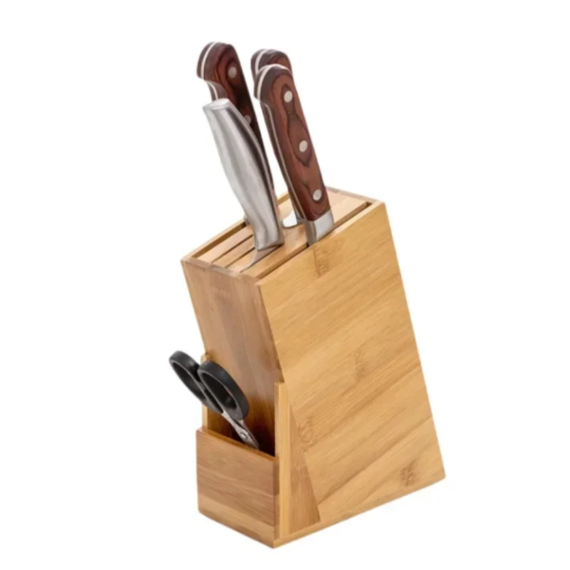 7-Slot Bamboo Knife Block Without Knives, Multi Slots Kitchen Countertop Knife Storage Stand Utensil Organizer Holder