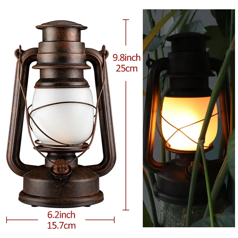 Vintage Camping Lantern Remote Control LED Flame Tent Light Battery Kerosene Lamp Outdoor Portable Lighting Ramadan Decoration