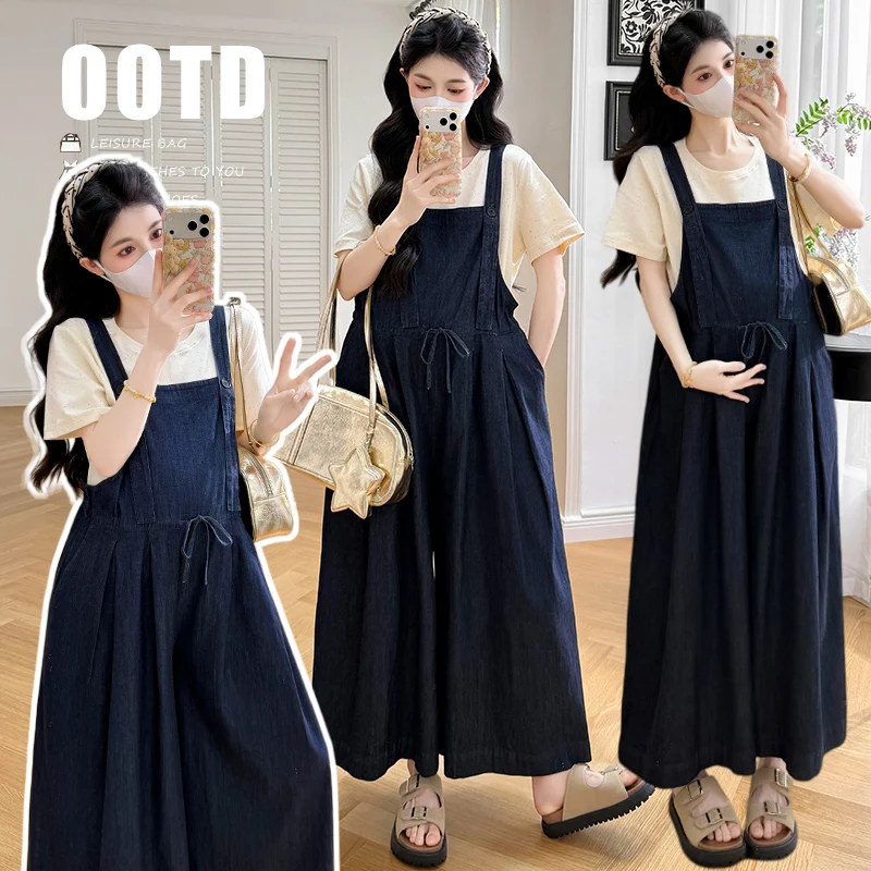 summer-maternity-outfit-2026-trendy-mom-to-be-short-sleeve-top-denim-overalls-two-piece-set-for-pregnant-women-by-delinbao