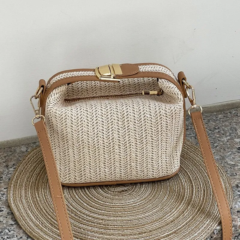 2023 Nieuwe Stro Crossbody Tas Voor Vrouwen Bohemian Kleine Breien Zomer Portemonnee En Luxe Handtas Vacational Emmer Strand Tassen