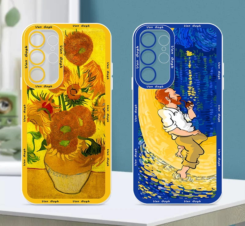 Van Gogh Art Sunflower For Samsung S24 S23 S22 S21 S20 Pro FE Ultra A23 A52 A53 A71 Angel Eyes Transparent Phone Case