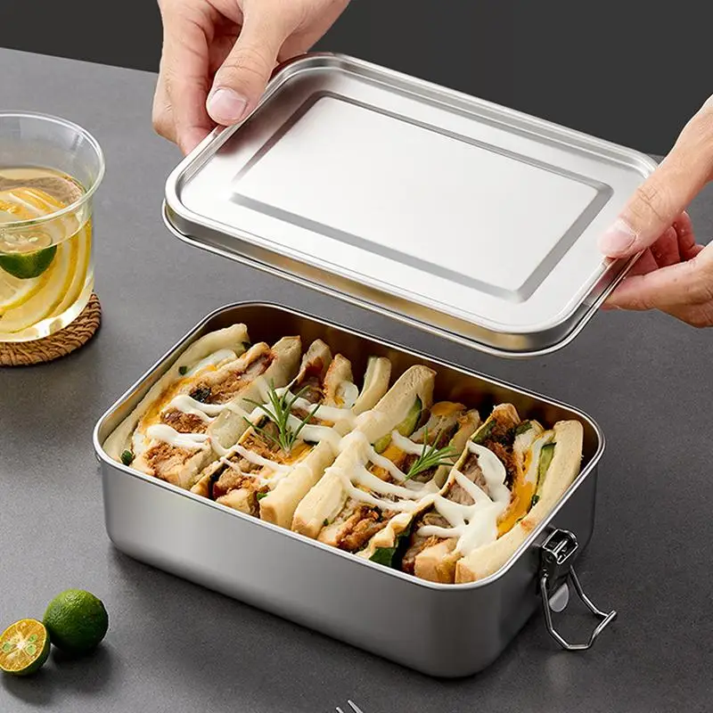 304 Stainless Steel Lunch Box Bento Box Metal Food Storage Container With Locking Clasp Suitable For Work And School▪