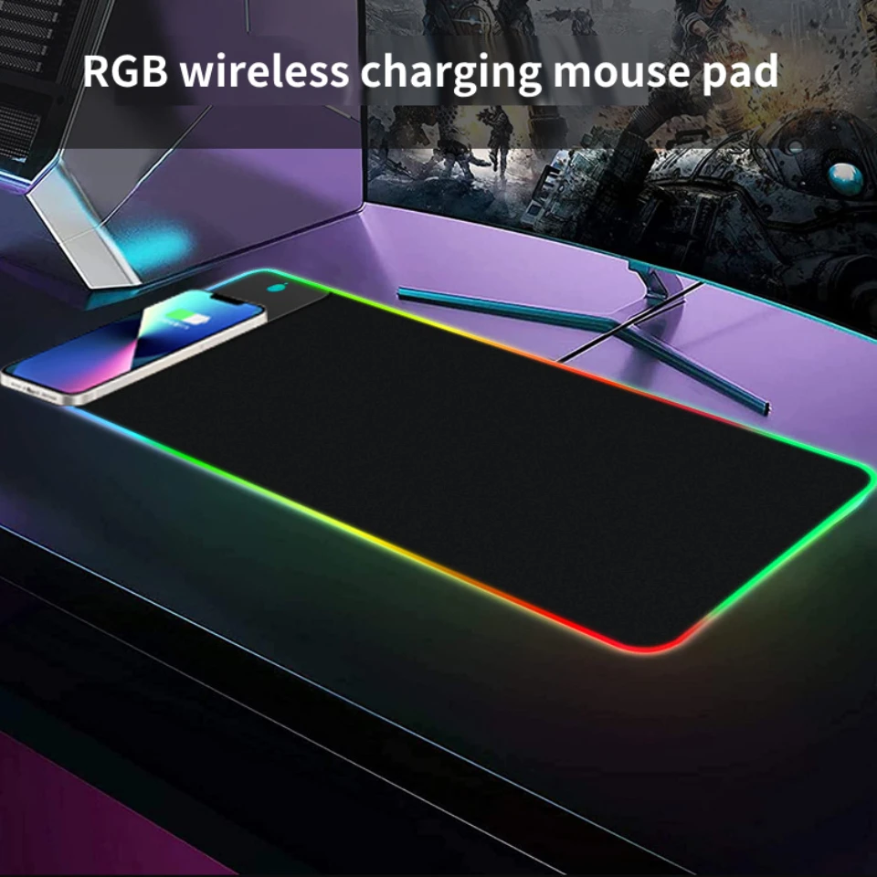 Wireless Charging Mouse Pad, Waterproof, Non-Slip Light Switch, Edge Games without Warping Screen, Fast Charging, 15W