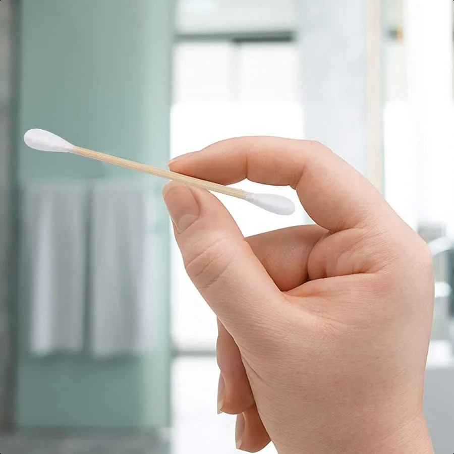 Organic Cotton Swabs with Wooden Sticks 200 Pcs of Pack qtips Cotton Swabs Pure Natural Bamboo Biodegradable Double Round Tippe