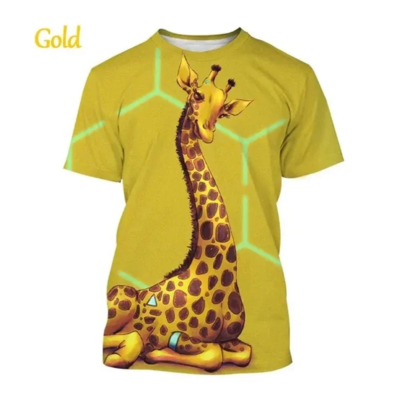 Funny Giraffe Printing Kids Tee Shirts Cute 3D Jirafa Graphic T Shit for Men Casual Animal Cartoon Tops Tee Cool Womens Clothing