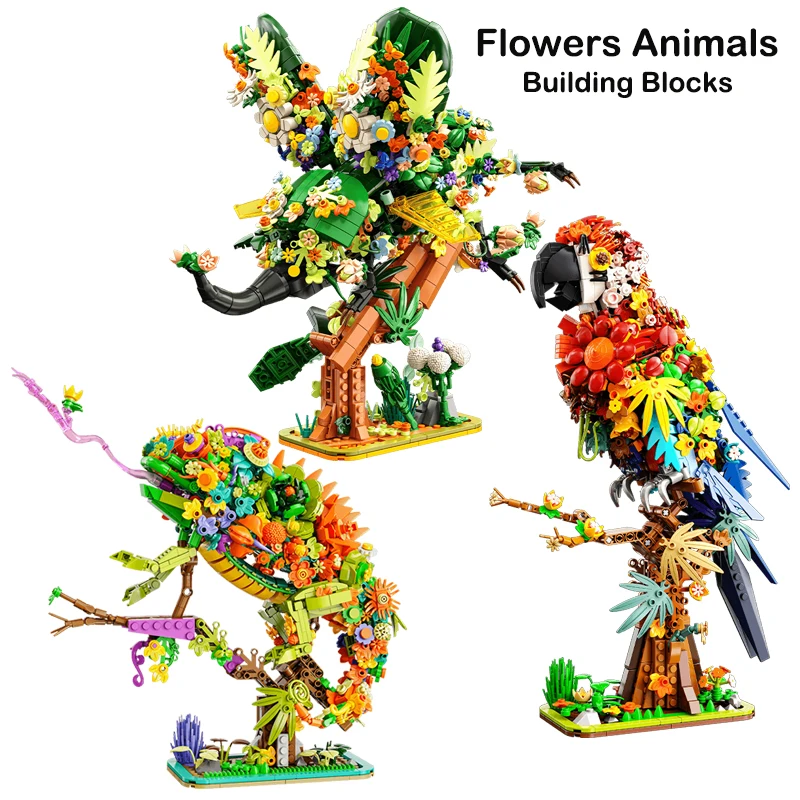 Ideas Series Flower Animals building block Set Macaw Chameleon Beetle Model Bricks DIY Home Decor Kids Toys Valentine's Day Gift