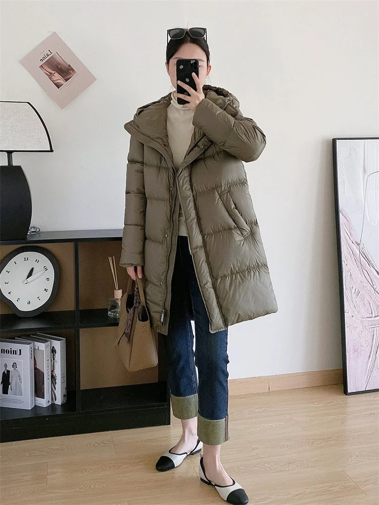 Women's Puffer Jacket Winter Coat Female White Goose Down Thick Warm Down Jackets Simple Casual Loose Hooded Women's Outerwears