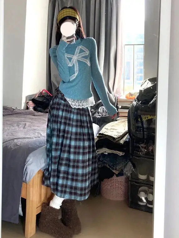 Half High Collar Bow Lace Shirt Sueters De Mujer Sweaters 90s Fairycore American Gyaru Acubi Alt Grunge Subcultural Tops