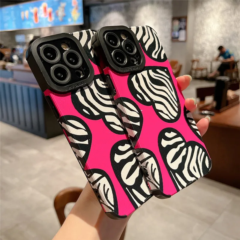 Stylish Love Heart Zebra Pattern Phone Case For IPhone 14 11 13 12 Pro XS Max 7 8 Plus X XR SE Animal Lens Protected Soft Cover