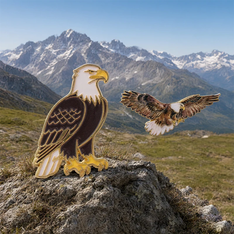 Bald Eagle Enamel Badges Standing Soaring Raptor Bird Pins Majestic Wildlife Metal Brooches Lapel Pin Set Jewelry Gifts