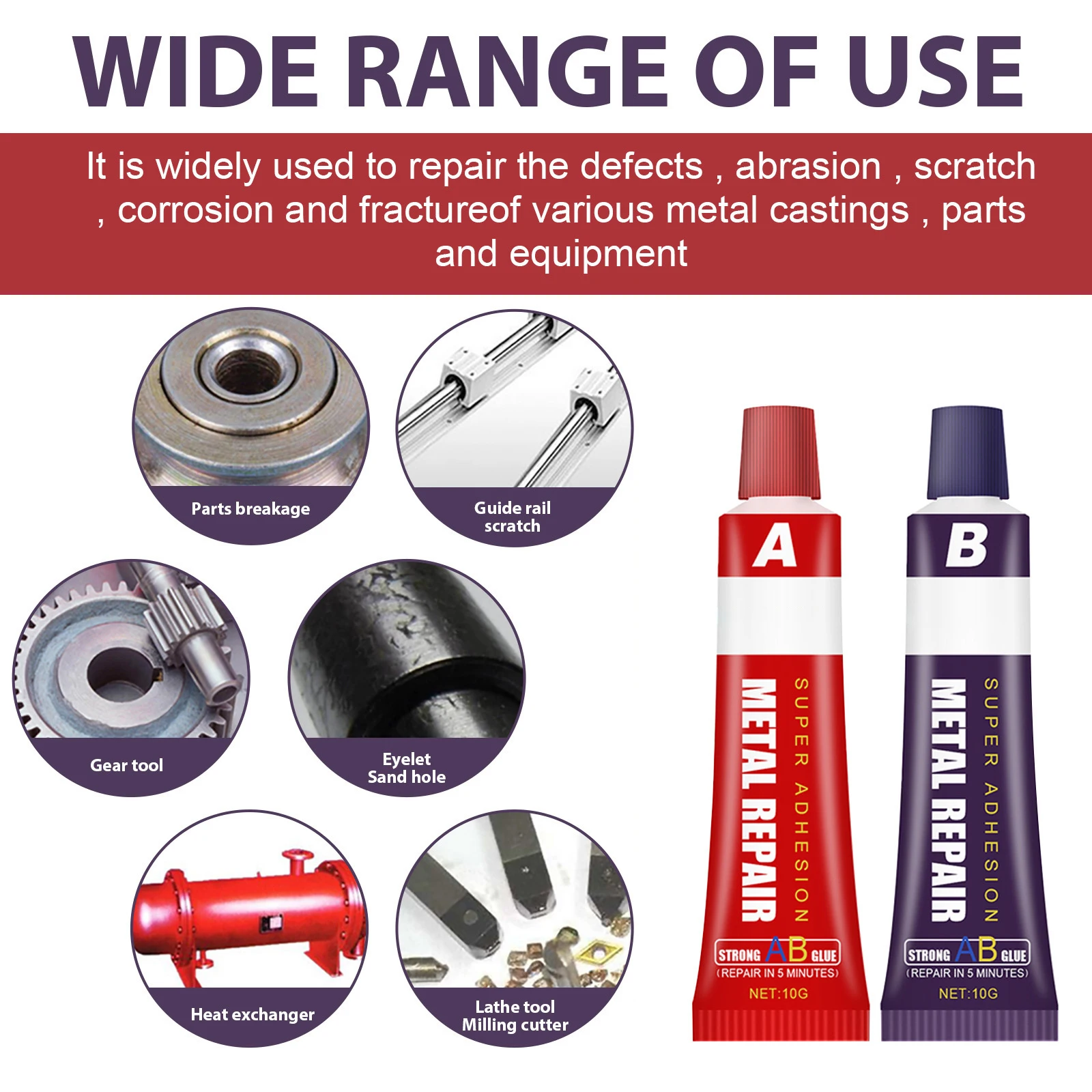 Extrusion Metal Casting Glue AB Repair Glue Industrial Cast Iron High Strength Repair Adhesive Heat Resistance Cold Weld Agent