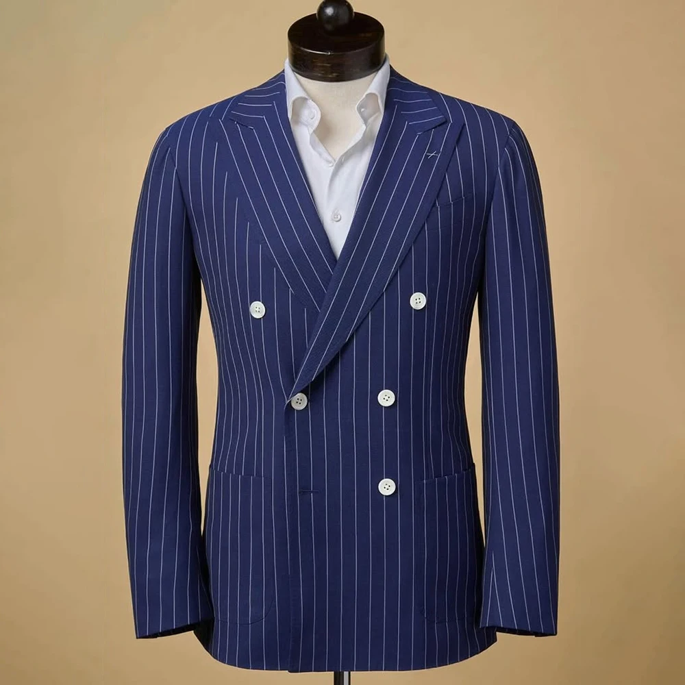 

Роскошные мужские костюмы в тонкую полоску, формальная куртка, брюки, полный комплект, деловая умная повседневная мужская одежда на заказ, костюм Homme