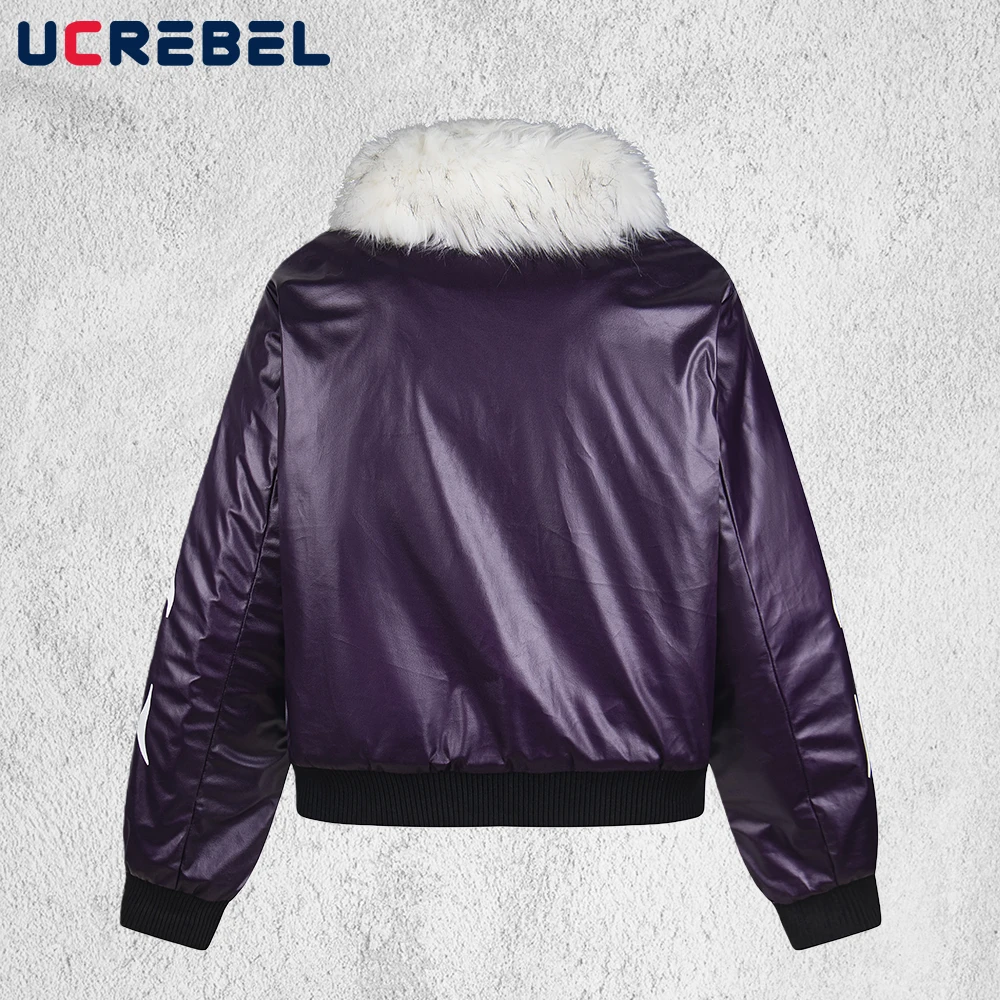 Męska kurtka retro z nadrukiem, pikowana, w stylu Y2k, zimowa, gruba, z długim rękawem, z futrzanym kołnierzem, ocieplana.