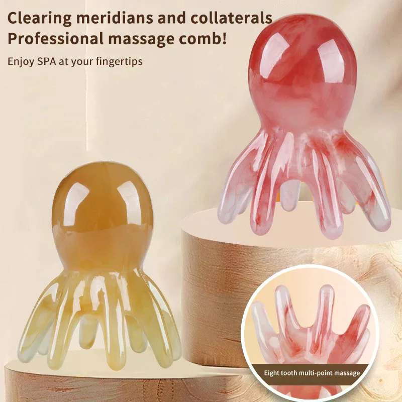 

Resin Octopus Massage Comb Head Meridian Scraping Scalp Massage Brush Acupuncture Gua Sha Massage Comb Fatigue Relief Massage