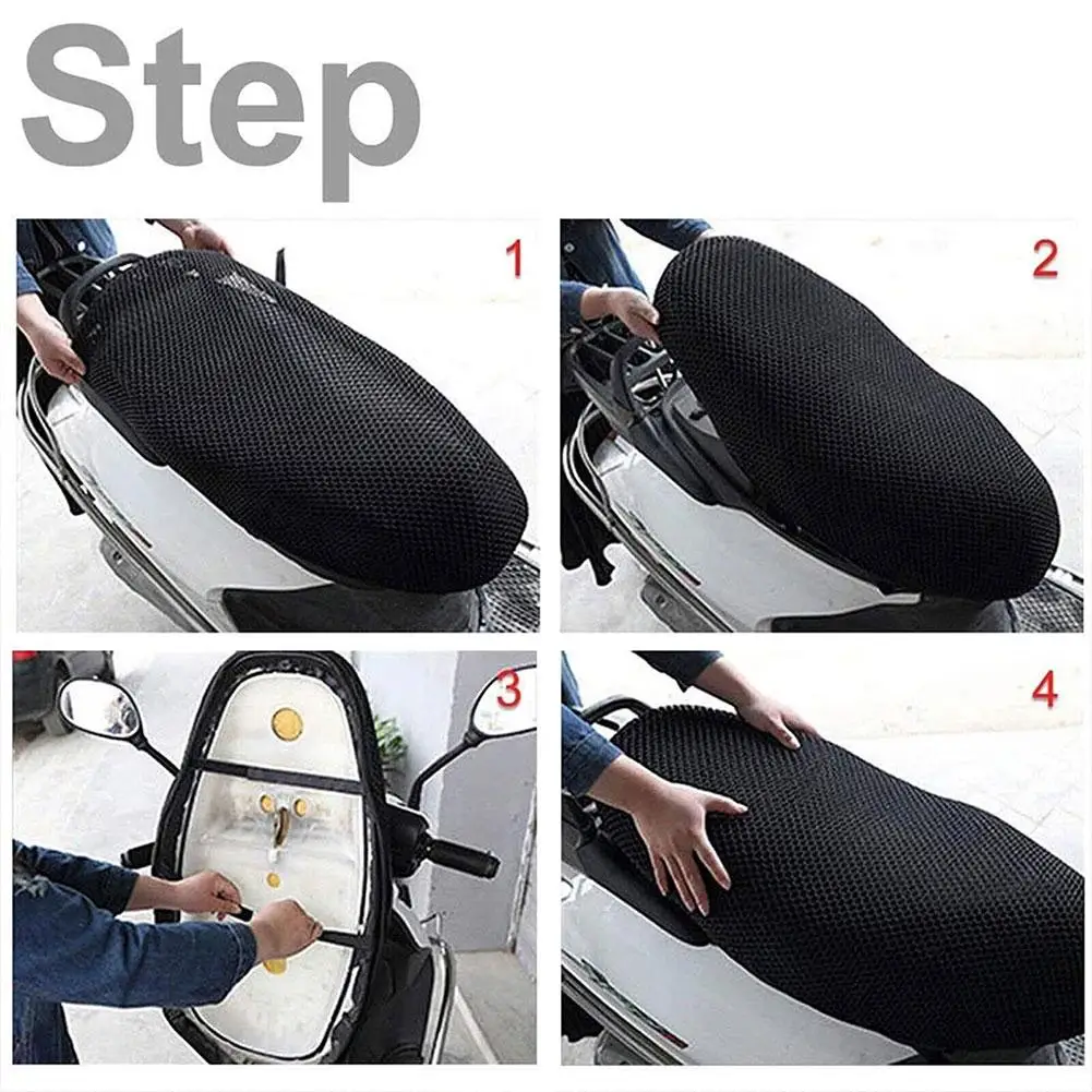 Motorcycle 3D Mesh Fabric Anti-skid Pad Scooter Seat Cover Electric Cushion Bike Seat Breathable Cover Summer Covers New image 5